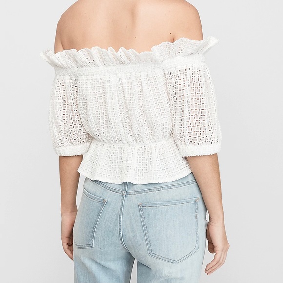 Express Off Shoulder Ruffle Eyelet Lace Top - Picture 5 of 6